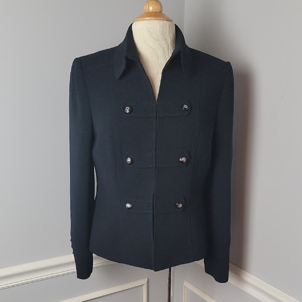 TAHARI Black Military Steampunkโ Career Hook & Eye Closure Blazer Suit Jacket 8P